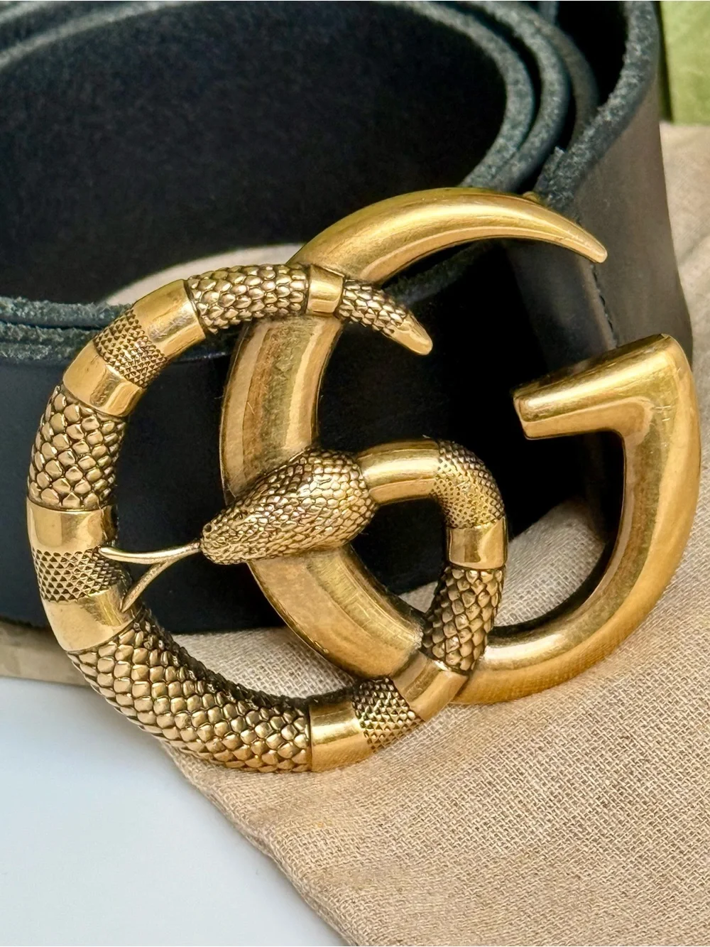 Authentic Gucci Kingsnake GG Buckle Leather Belt | Box, Dust Bag Included